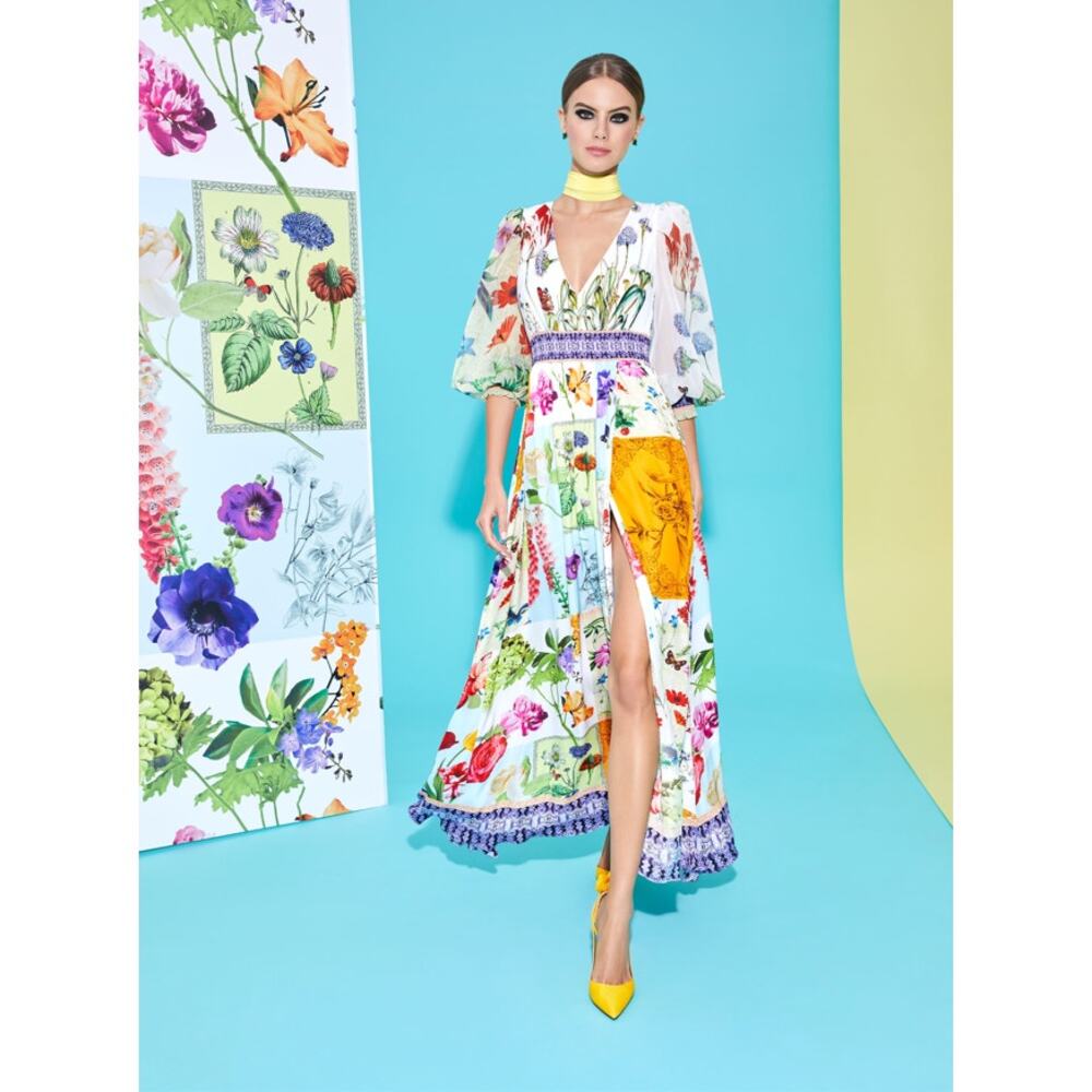 NEW NWT Alice and Olivia Bellami V Neck Maxi Dress With Slit US 8 - Picture 4 of 13